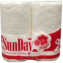 Туалетная бумага 2-х слойная SunDay белая 4шт
