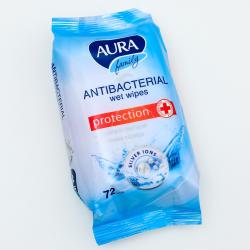 Салфетки влажные Aura Family 72шт Антибактериальные